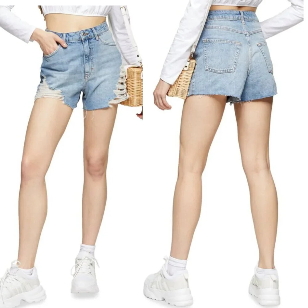New! Topshop A-line Distressed Denim Shorts 21247